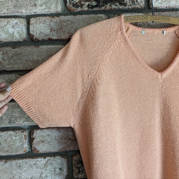 🍈 Cantaloupe Knit Short Sleeve Top Peach L - Picture 2 of 6
